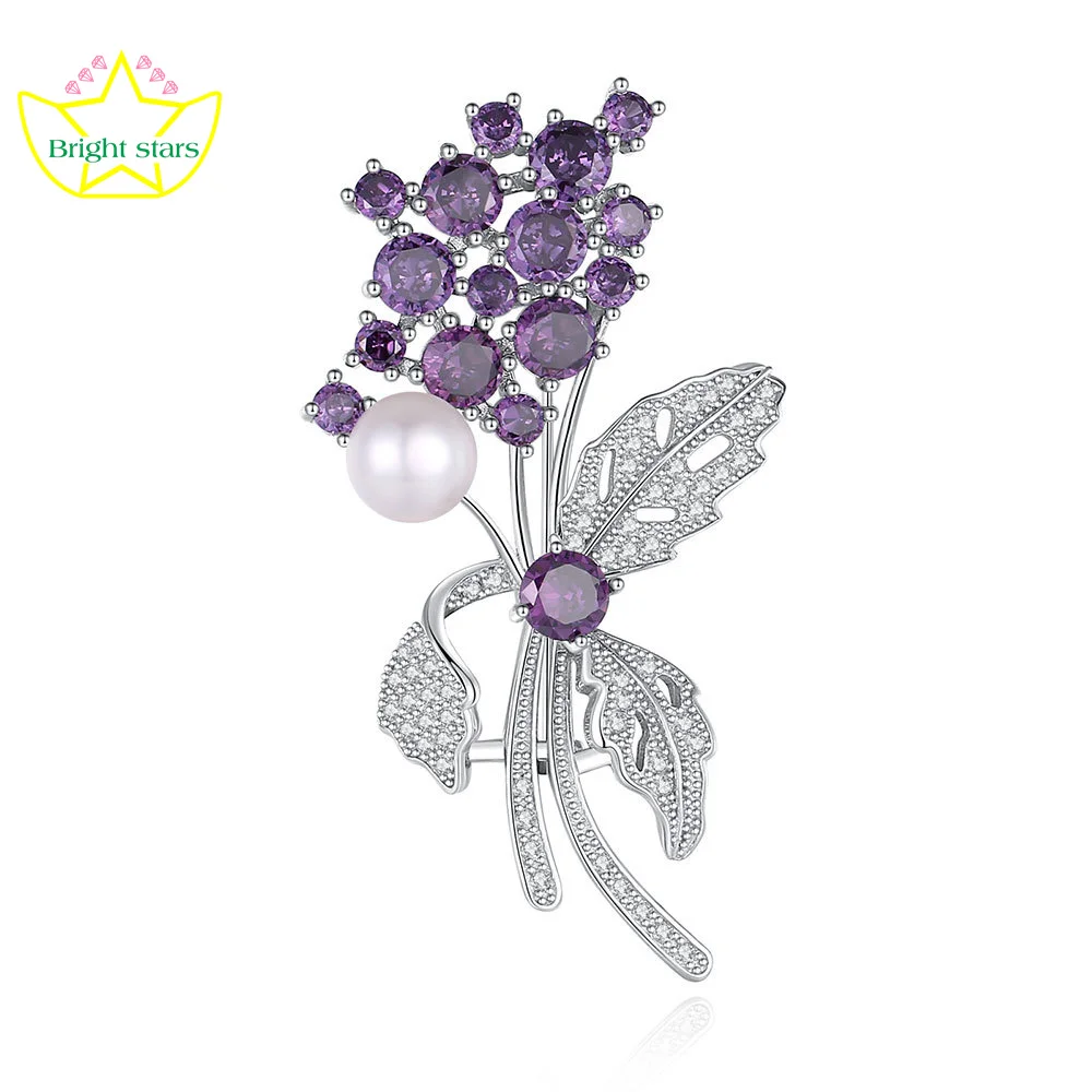 

Bright Stars Violet Freshwater Pearl Brooch wholesale s925 sterling silver flower pin corsage high-grade light luxury brooch