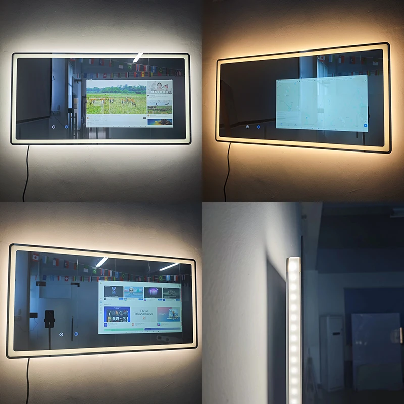 Custom Size Popular Android 15 Rectangle Bathroom Mirror LED Full Functions Magic Gym Mirror Waterproof TV WIFI Bluetooth Smart view 6