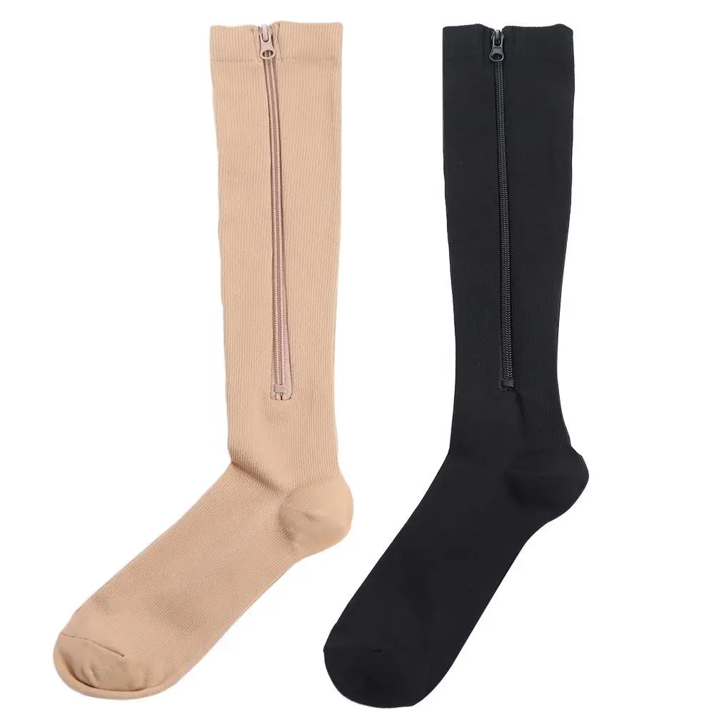 Nylon Compression Zipper Socks Colour of Skin Stockings Varicose Veins Socks Calf Stretch Socks Closed Toe