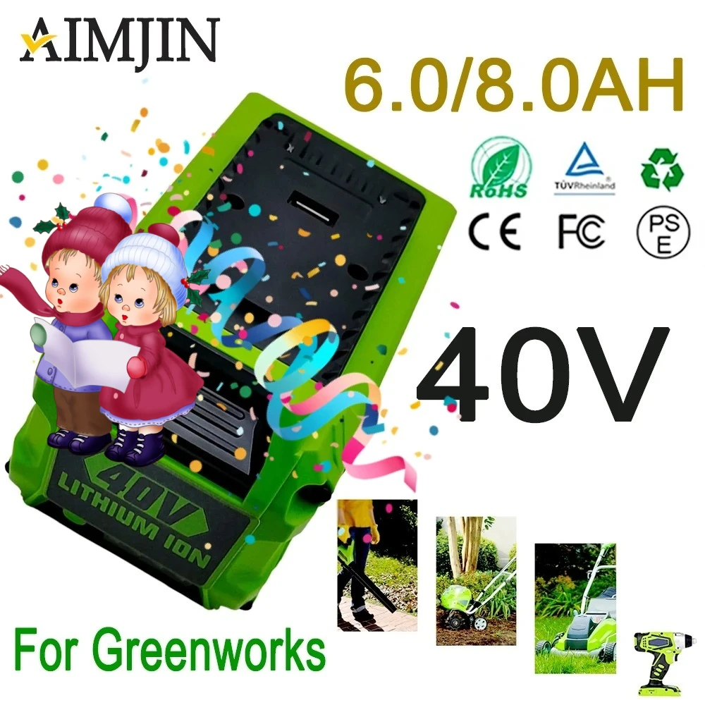 

Applicable Greenworks SU 6.0Ah Li-ion Battery 40V 8.0AH 29472 29462 25322 24252 29727 29717 RU 40v for greenworks battery