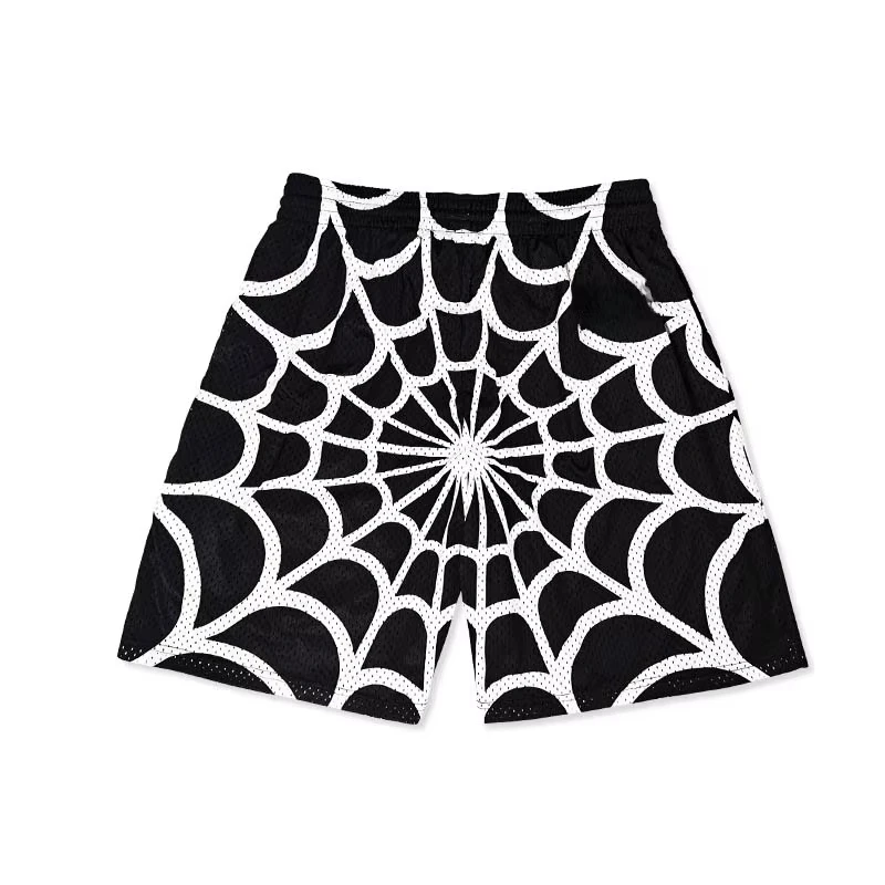Fashion Street Basketball Shorts Sports Spider Web Pattern Print Quick Drying Shorts Quick Drying Breathable Short Pants Moto