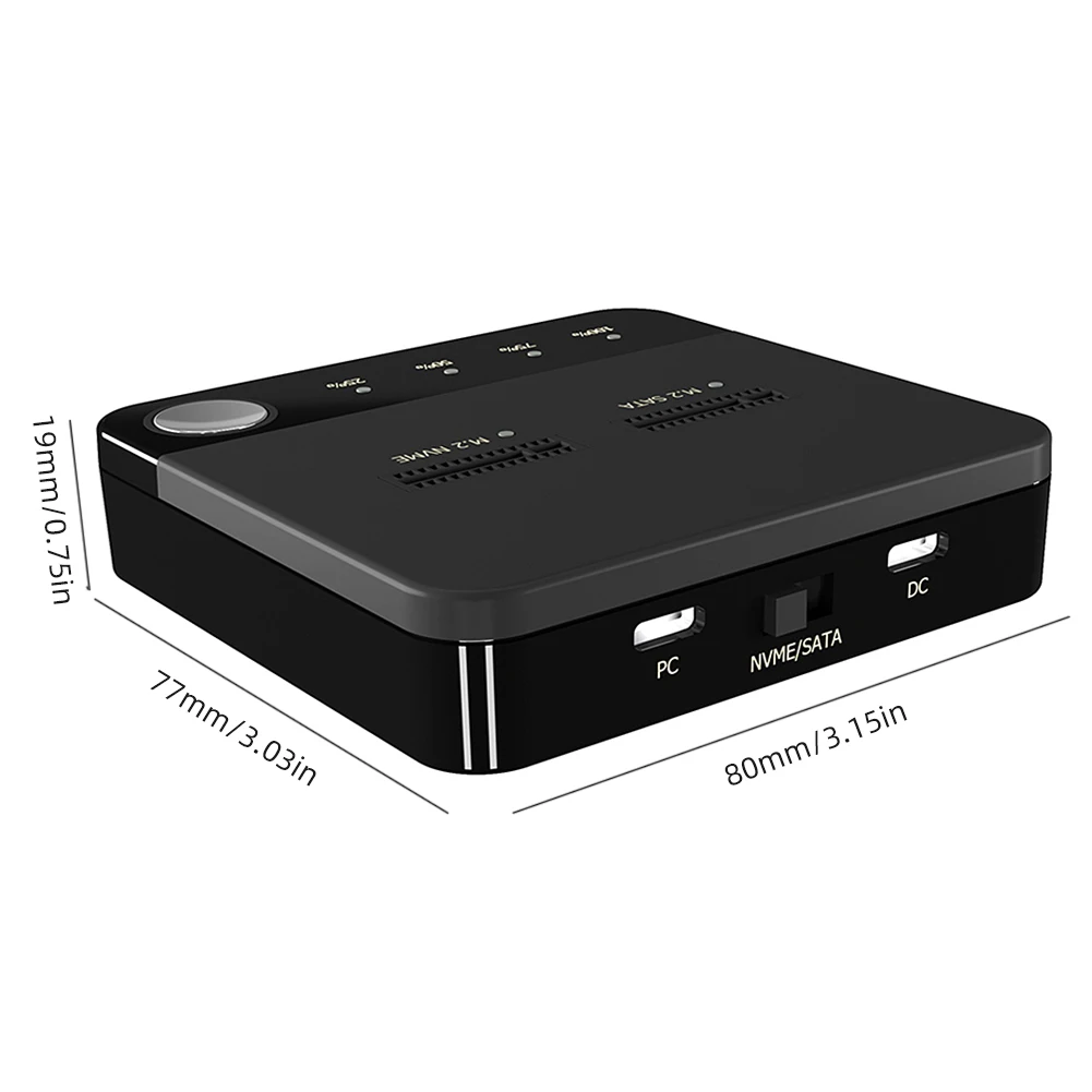 M.2 SATA/NVMe ناسخة القرص الصلب ثنائية الخليج مع مؤشر LED محطة إرساء الناسخ M.2 SSD الناسخ القراءة لبيانات المتجر