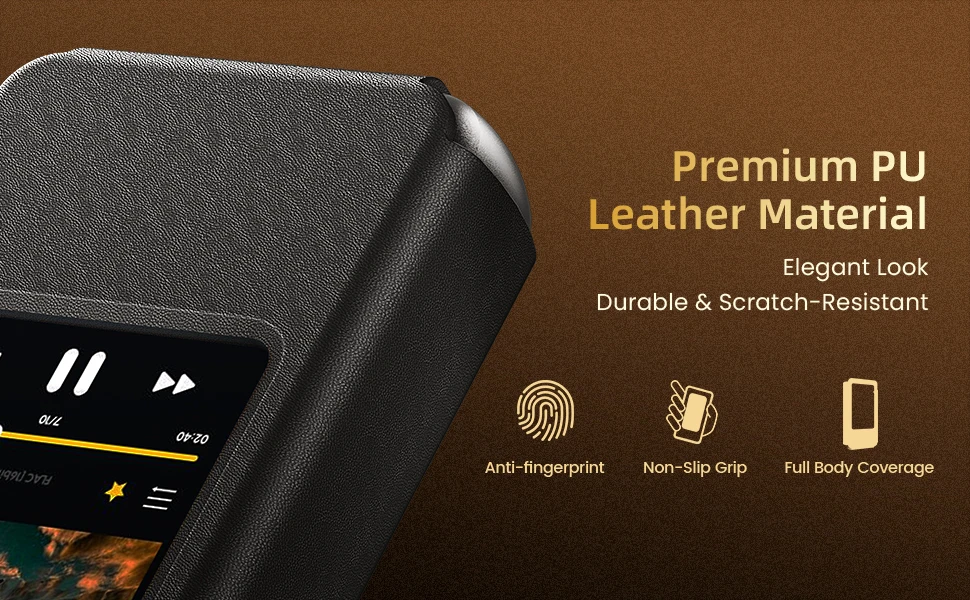 HIFI WALKER Schutzhülle aus PU-Leder für den tragbaren HiFi-Musikplayer H20 Pro, stoßfest und langlebig, Schwarz – Detail 2