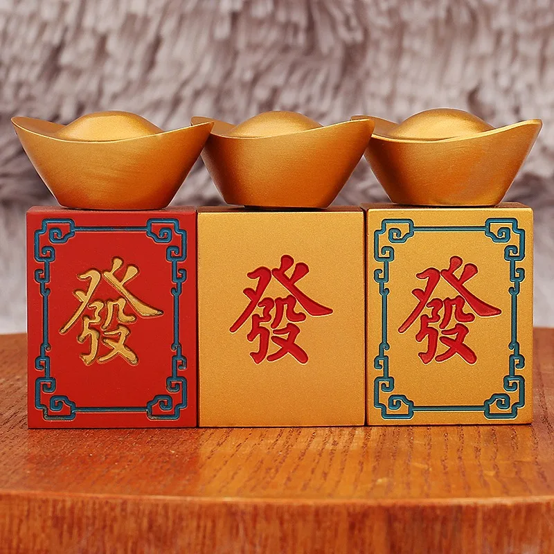 

Brass Fortune Mahjong Turn Ingot Package Turn Gold Turn **** Decompression Hand Handle Piece Living Room Desktop Alloy Ornament