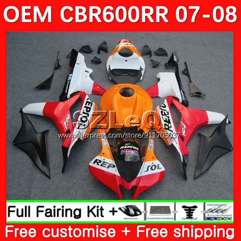 OEM Bodys + Decal For HONDA CBR600 CBR 600RR 600 RR CC F5 Repsol red 07 08 38No.7 600CC CBR600RR 2007 2008 Injection Fairing