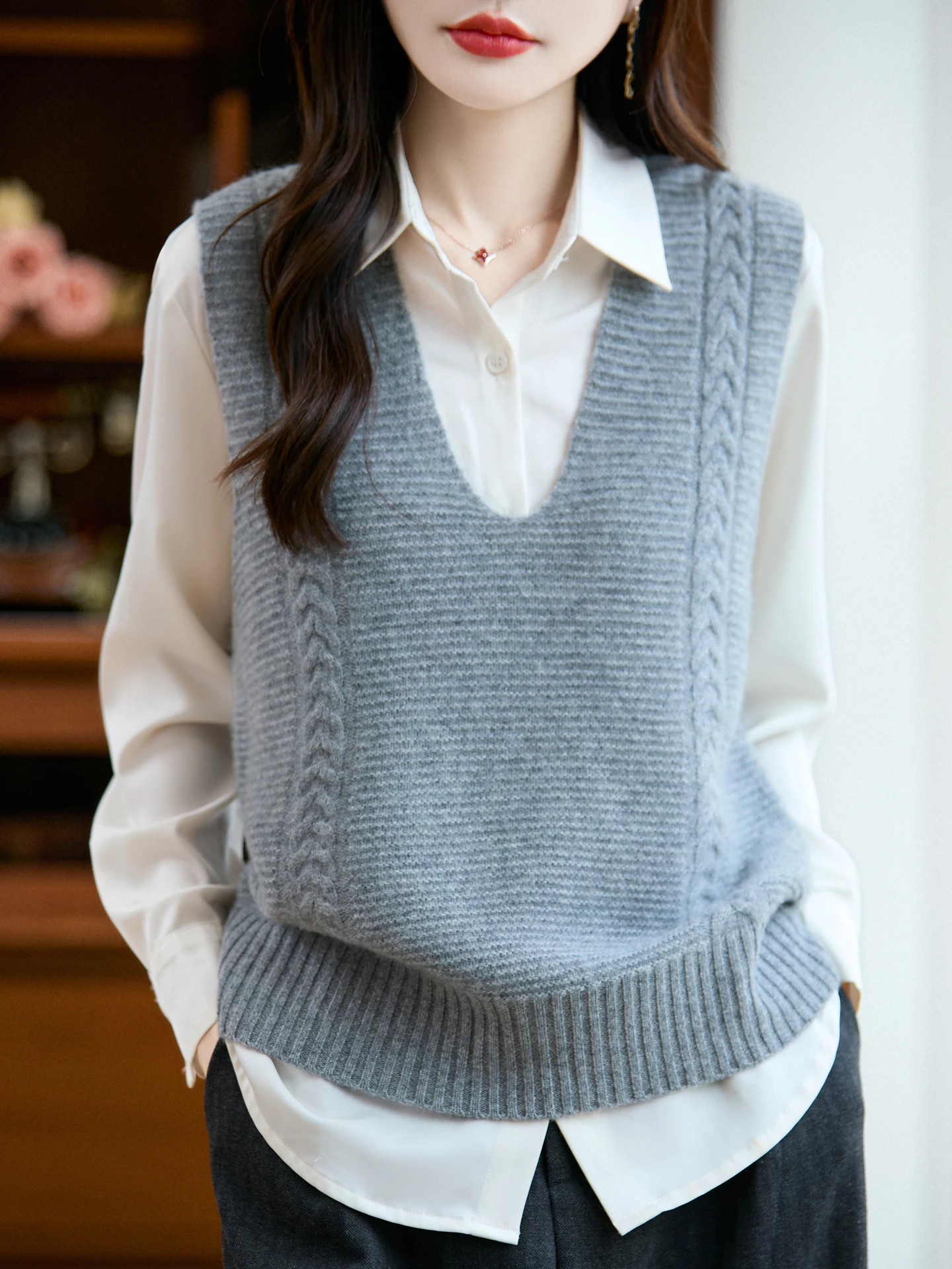 

Thick Autumn Winter Women Sweater Vest 100% Merino Wool Knitted Pullover V-Neck Blouse Lady Clothing Tops New Cashmere Jersey