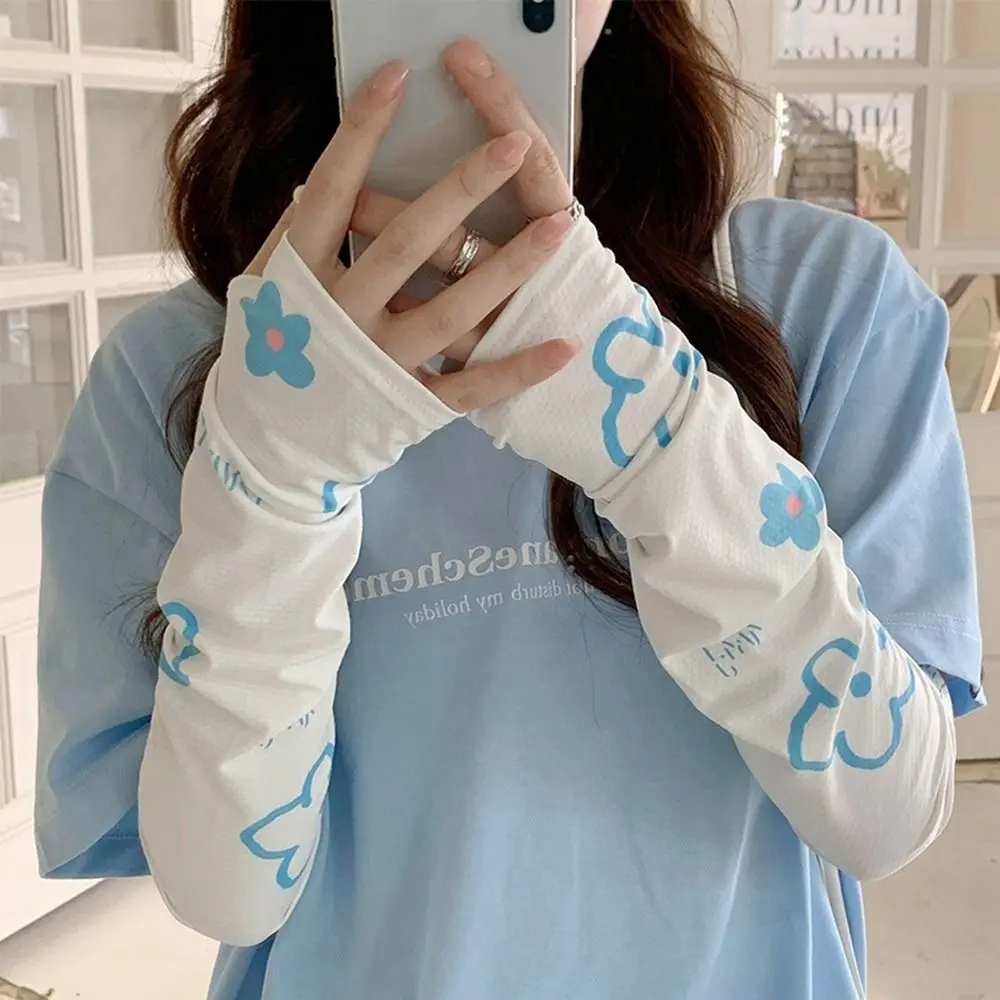 

Outdoor Driving Sunscreen UV Protection Flower Long Sleeves For Girl Ice Silk Sleeve Sun Protection Cooling Sleeves Arm Sleeves