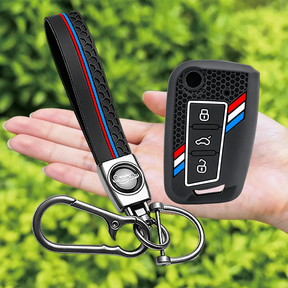 New Keychain Silicone Car Key Case Cover for Volkswagen VW Golf 7 MK7 Tiguan Mk2 for Skoda Octavia 3 A7 Kodiaq 2017-2021 SEAT