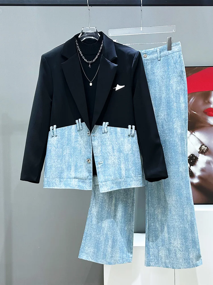 

Оригинальный комплект: джинсы свободного кроя и куртка, молодежный модный повседневный весенний комплект из двух предметов для мужчин, без бренда, без регистрации.