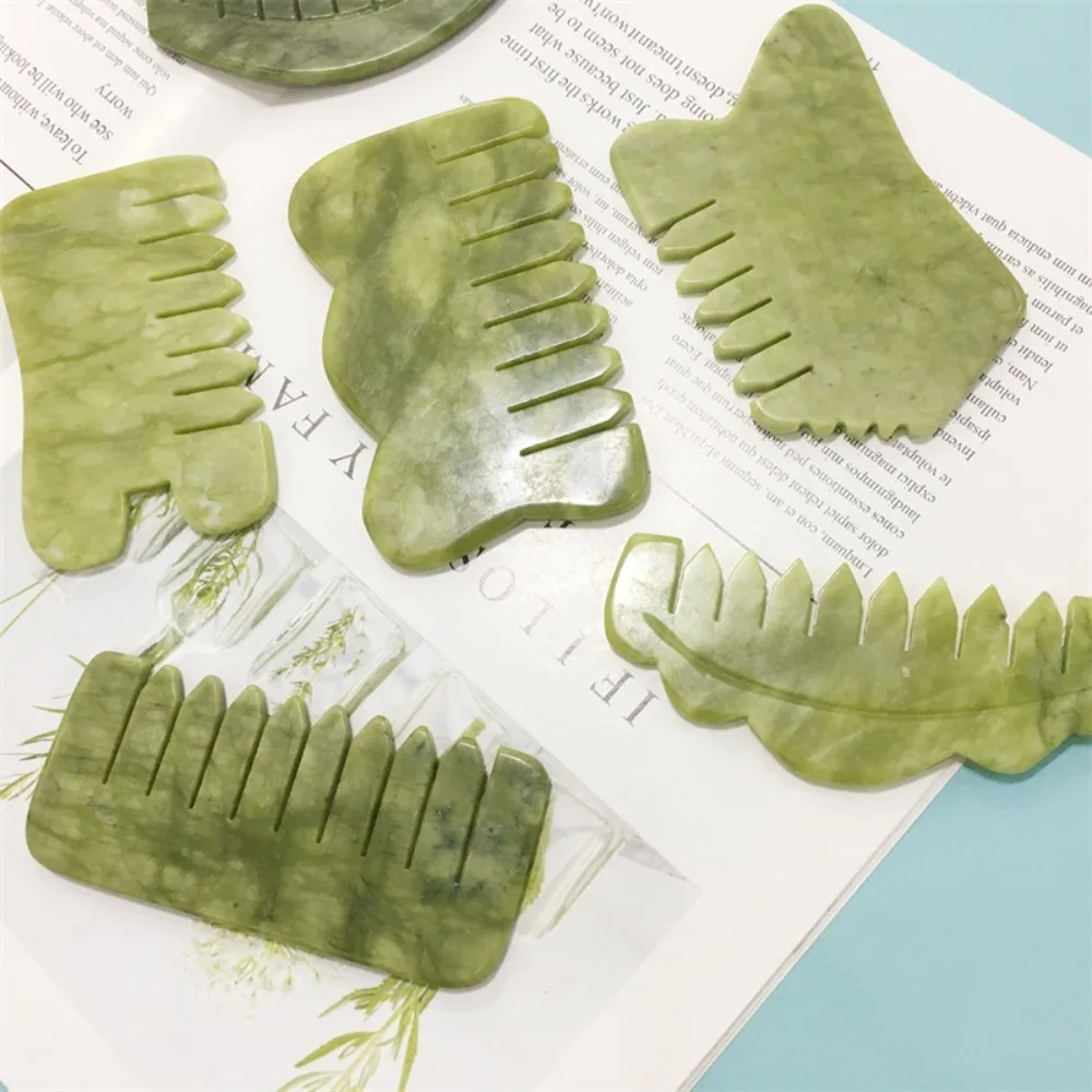 Nature Gua Sha Board Jade Massage Comb Acupuncture Blood Circulation Hair Brush Spa Salon Supply Green Jade Comb Beauty Tools