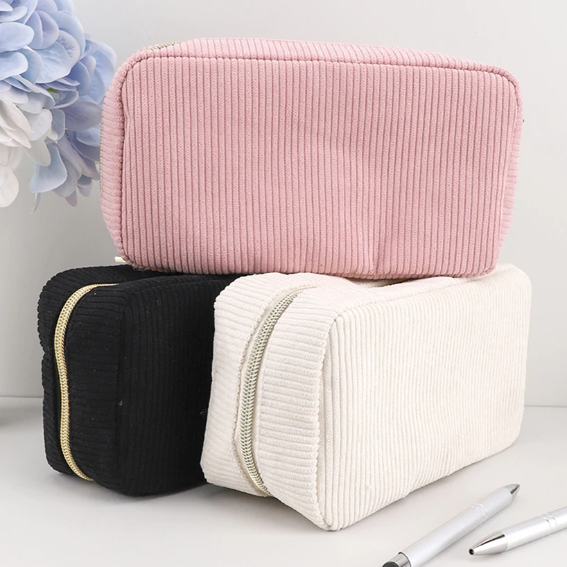 Solid Color Pencil Case Estuche Escolar Pencil Pouch Kalemlik Stationary Corduroy Pen Case School Supplies Trousse Pencilcase