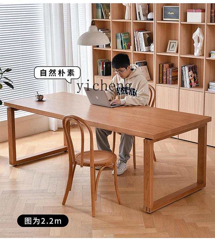 ZK Dining Table Solid Wood Large Board Table Home Workbench Oak Kitchen Island Dining Table