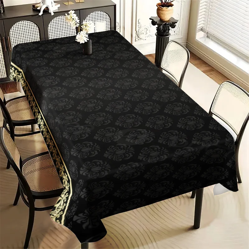 1pc Black Brocade Tablecloth - Retro Gothic Floral Skull - Exotic Moth Poseidon Stylezyc
