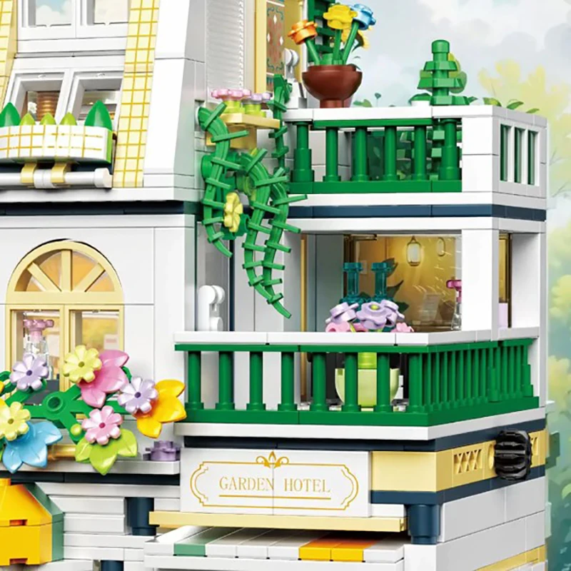 997 قطعة خبير إبداعي MOC حديقة صغيرة فندق اللبنات شارع المدينة شقة وحدات نموذج لتقوم بها بنفسك لغز لعب الأطفال هدية #5
