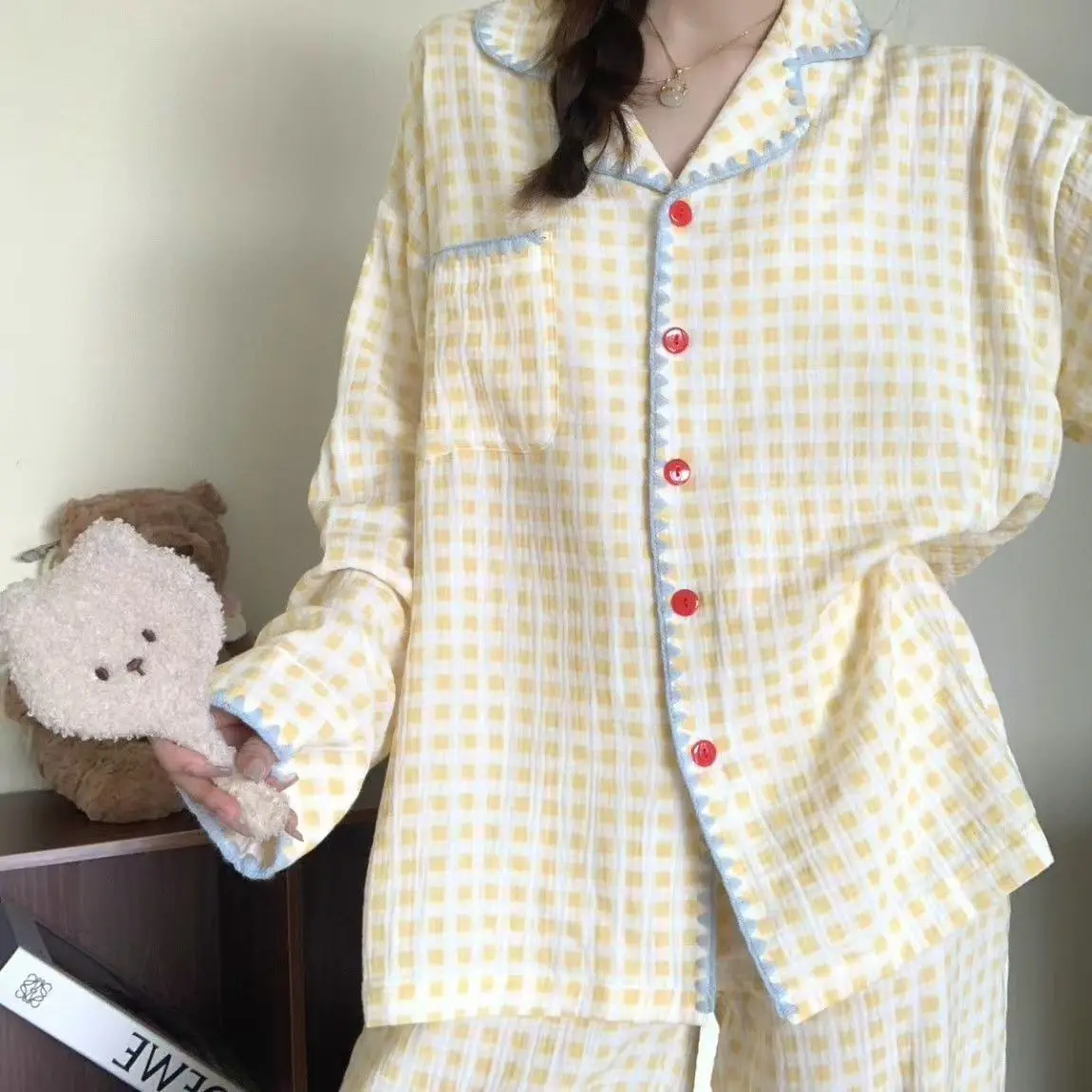 Girls Long-sleeve Pant Striped Pajamas Spring Autumn Woman Loose Homewear Students Soft Loungewear Women Comfortable Casual Teen