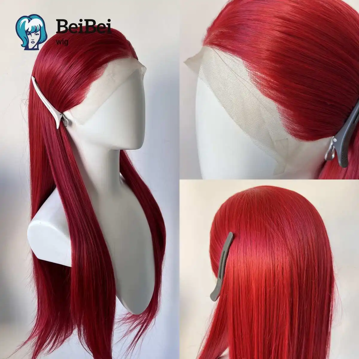 

BeiBei Rose Red Wig 13x4 Синтетический парик спереди, длинный прямой парик для модных женщин, парики из термостойкого волокна для повседневной вечеринки