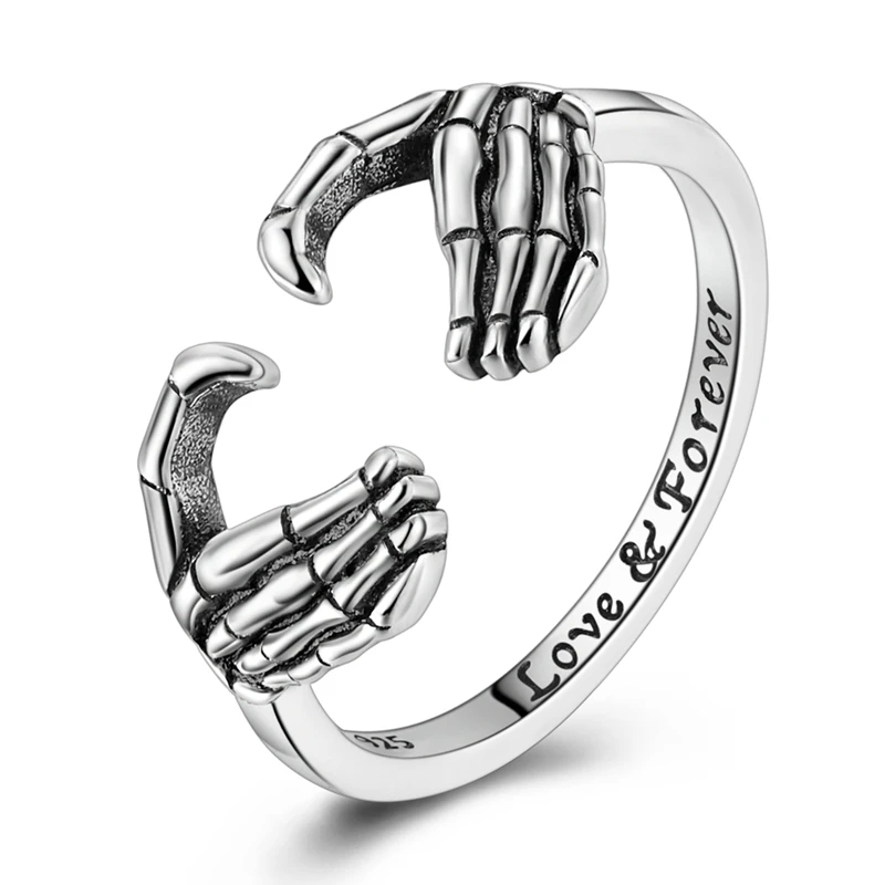 

Original 925 Sterling Silver Skeleton Hand Heart Opening Rings For Women Exquisite Birthday Party Jewelry Gifts