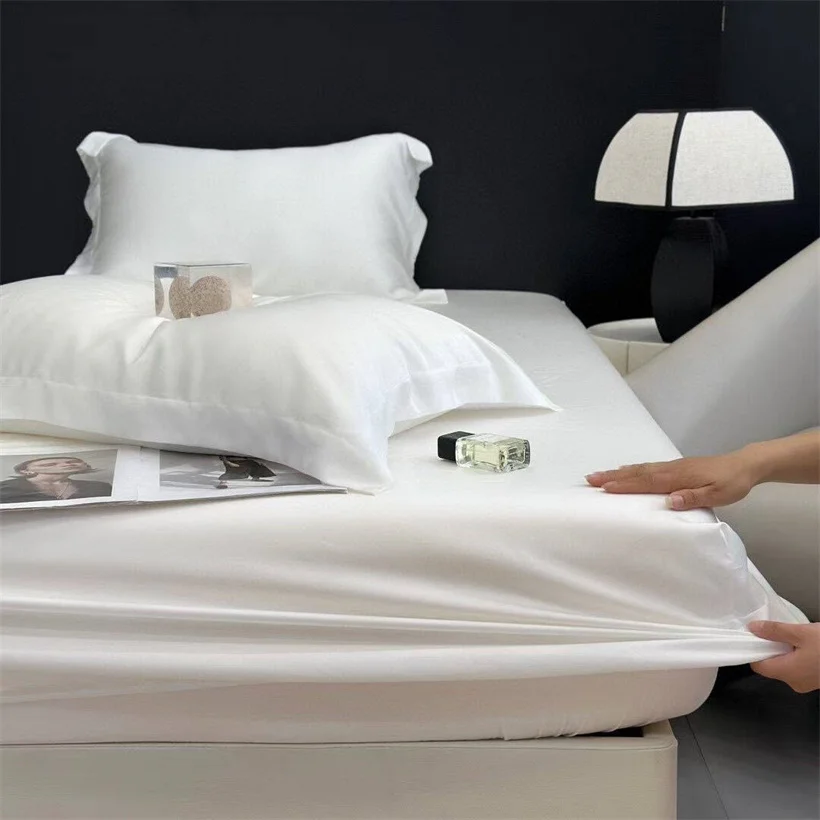 Natural 100% Mulberry Silk Fitted Sheet Mattress Cover Bed Sheets with Elastic Band Queen King Size Luxury High End Silk Bedding