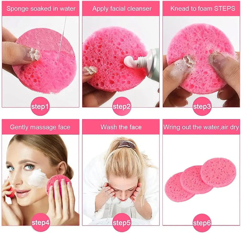 50-1000PCS Compress Face Wash Puff Natural Wood Pulp Sponge Face Wash Puff Foaming Face Puff Cosmetic Puff Face Cleansing Sponge