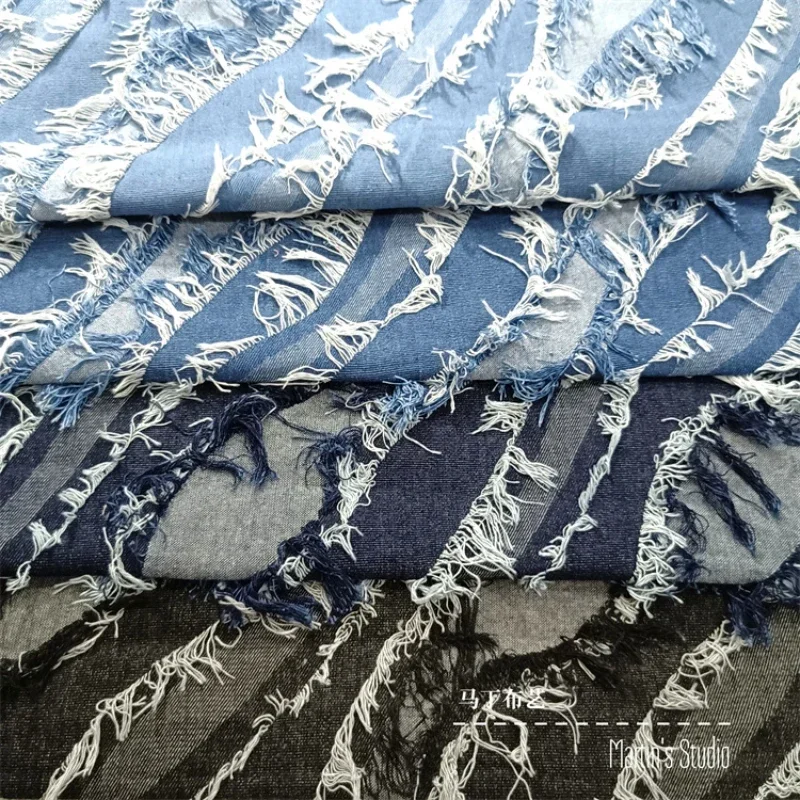 Denim Jacquard Fabric Texture Washed Thick Clothing Designer Wholesale Cloth Per Meter Quilting Fabric Polyester Cotton Material