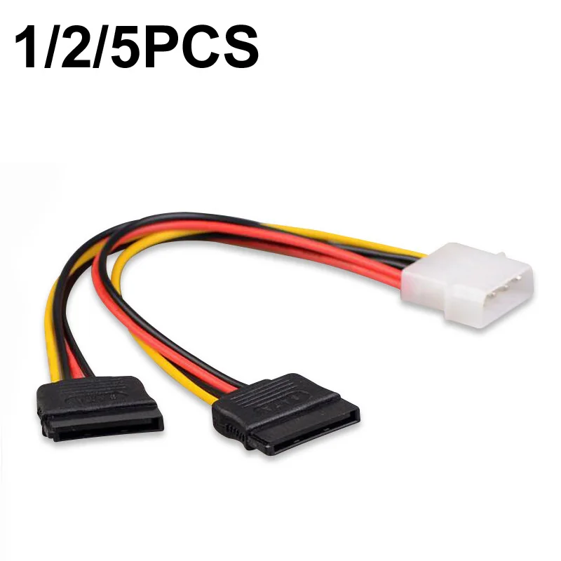 1/2/5PCS 4 Pin Molex IDE to 2 Serial ATA SATA Hard Driver Power Cable SATA Y Splitter Dual Hard-Drive-Disk Extension Cord