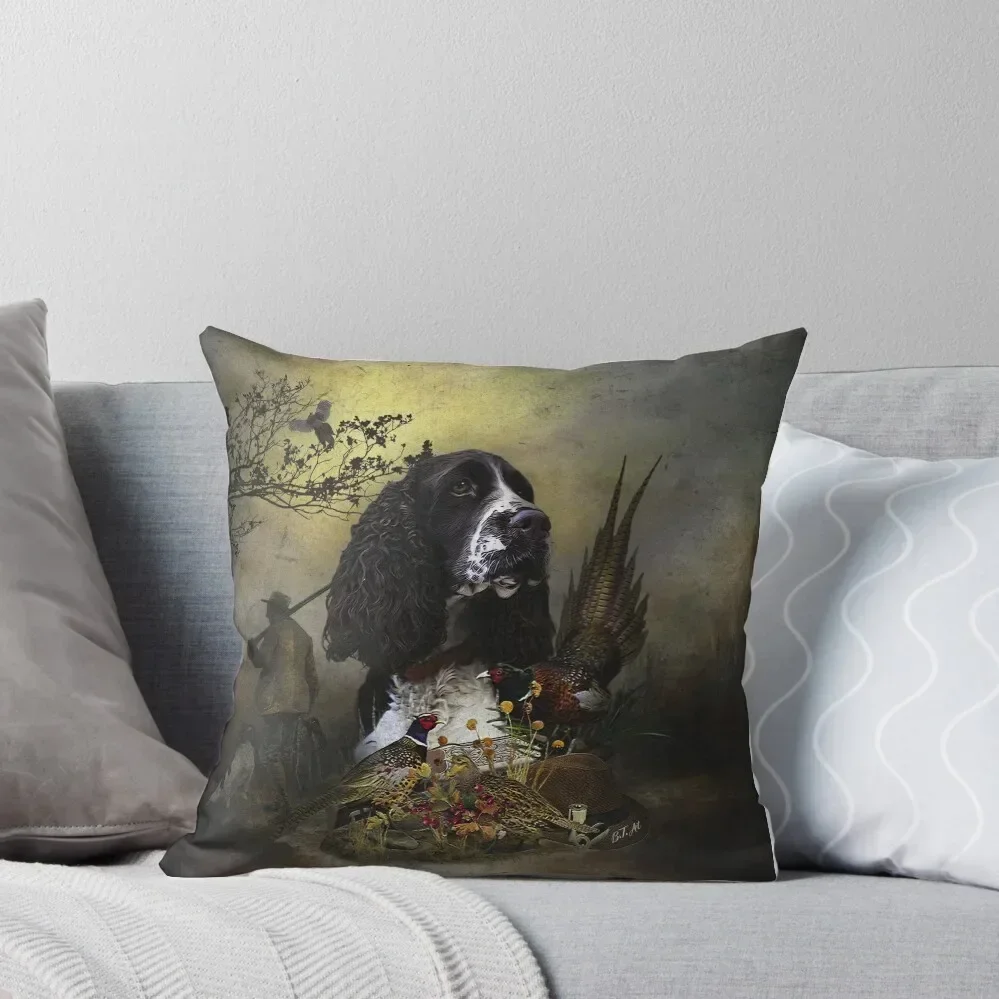 

English Springer Spaniel with pheasant Throw Pillow Marble Cushion Cover bed pillows pillows decor home pillow