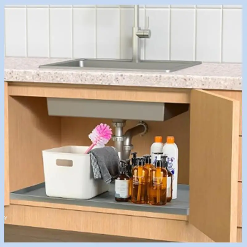 

AS63-Under Sink Mat For Kitchen, Silicone Waterproof Liner, Flexible Organizer Tray With Drain Hole, Easy To Clean (28X19)