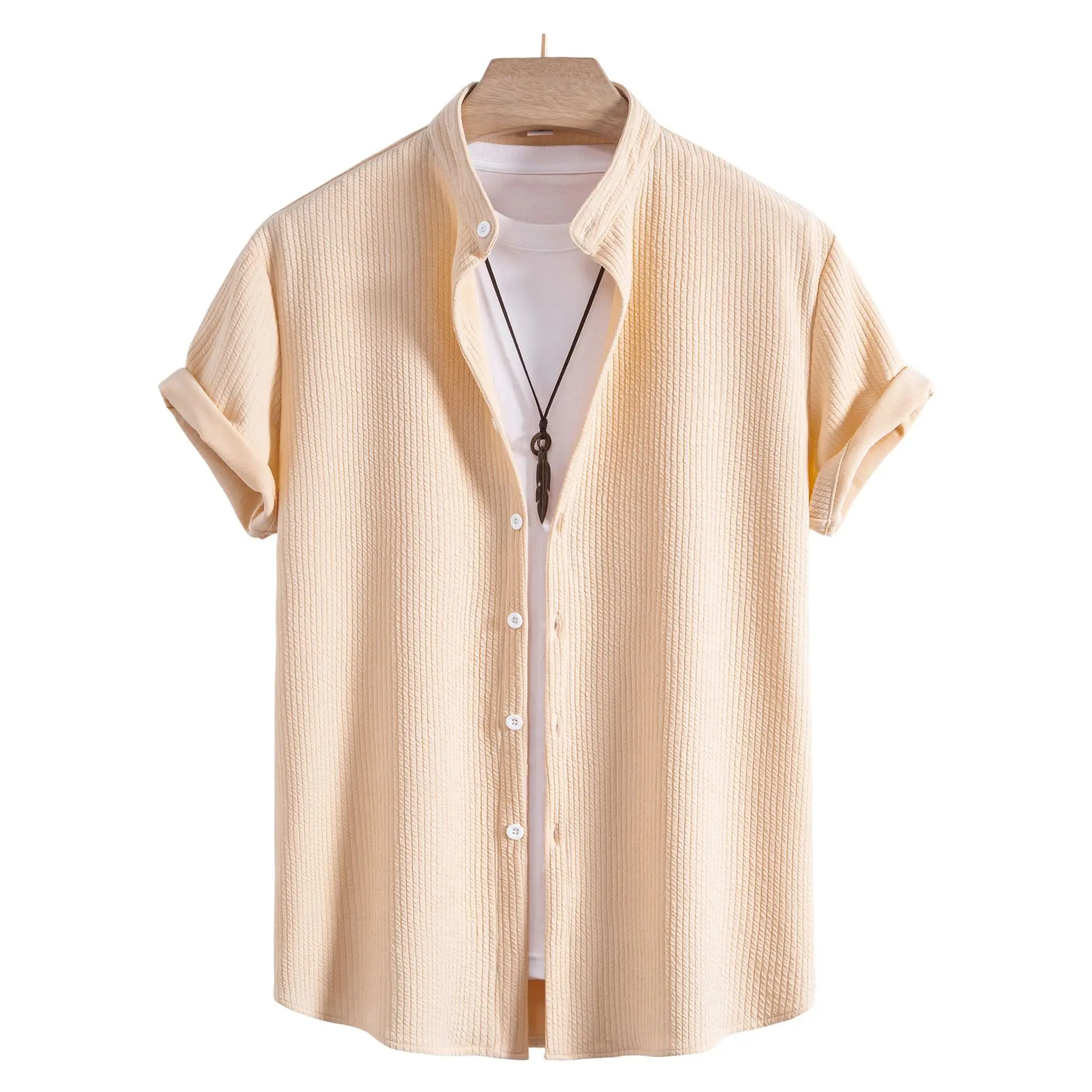 

Summer Men's Color ort Sve irt Pure Color Casual Loose Fit Regular Thin ort Sve Stand Collar
