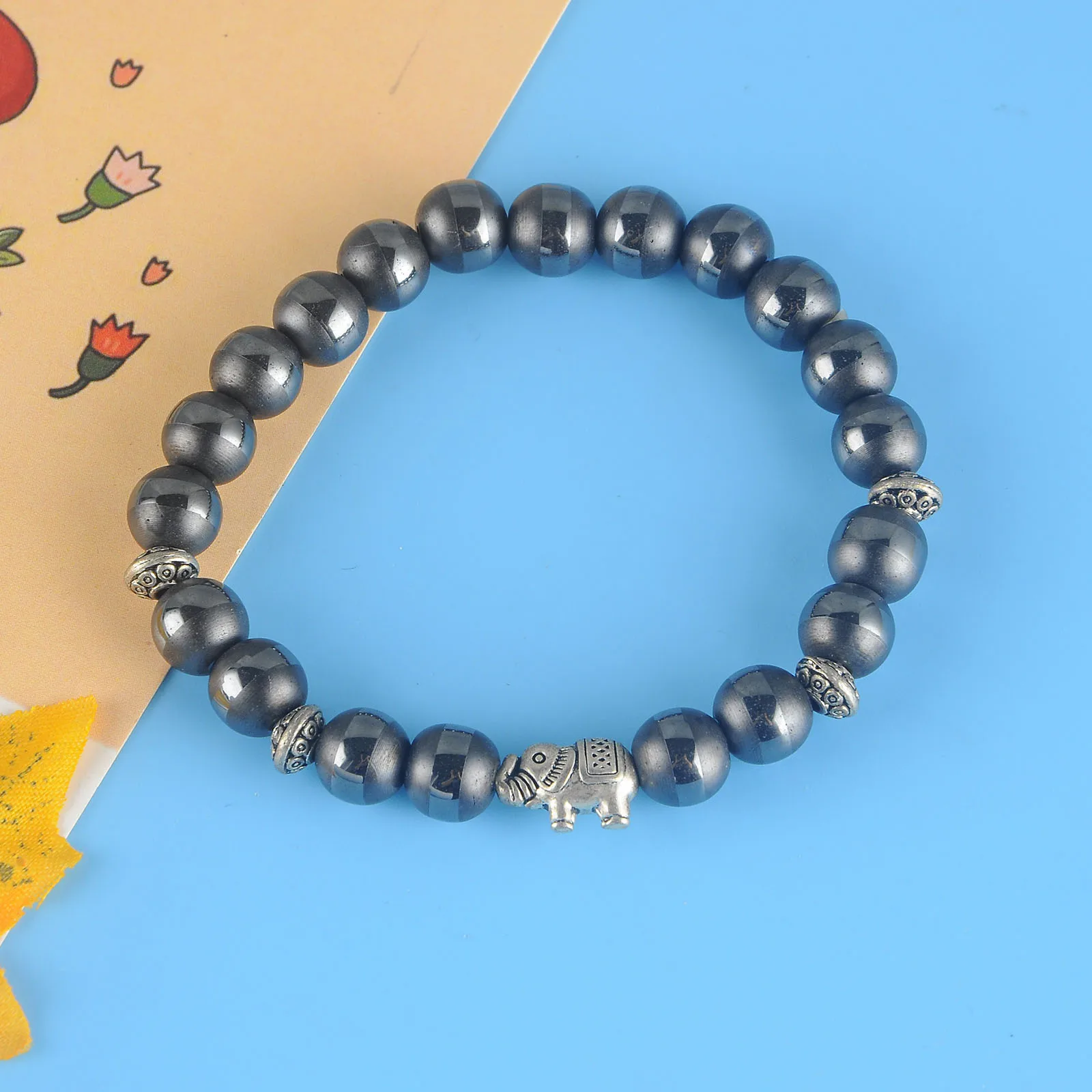 Natural Stone Bracelet Silver Color Elephant Beads Bracelets For Women Men Fashion Jewelry