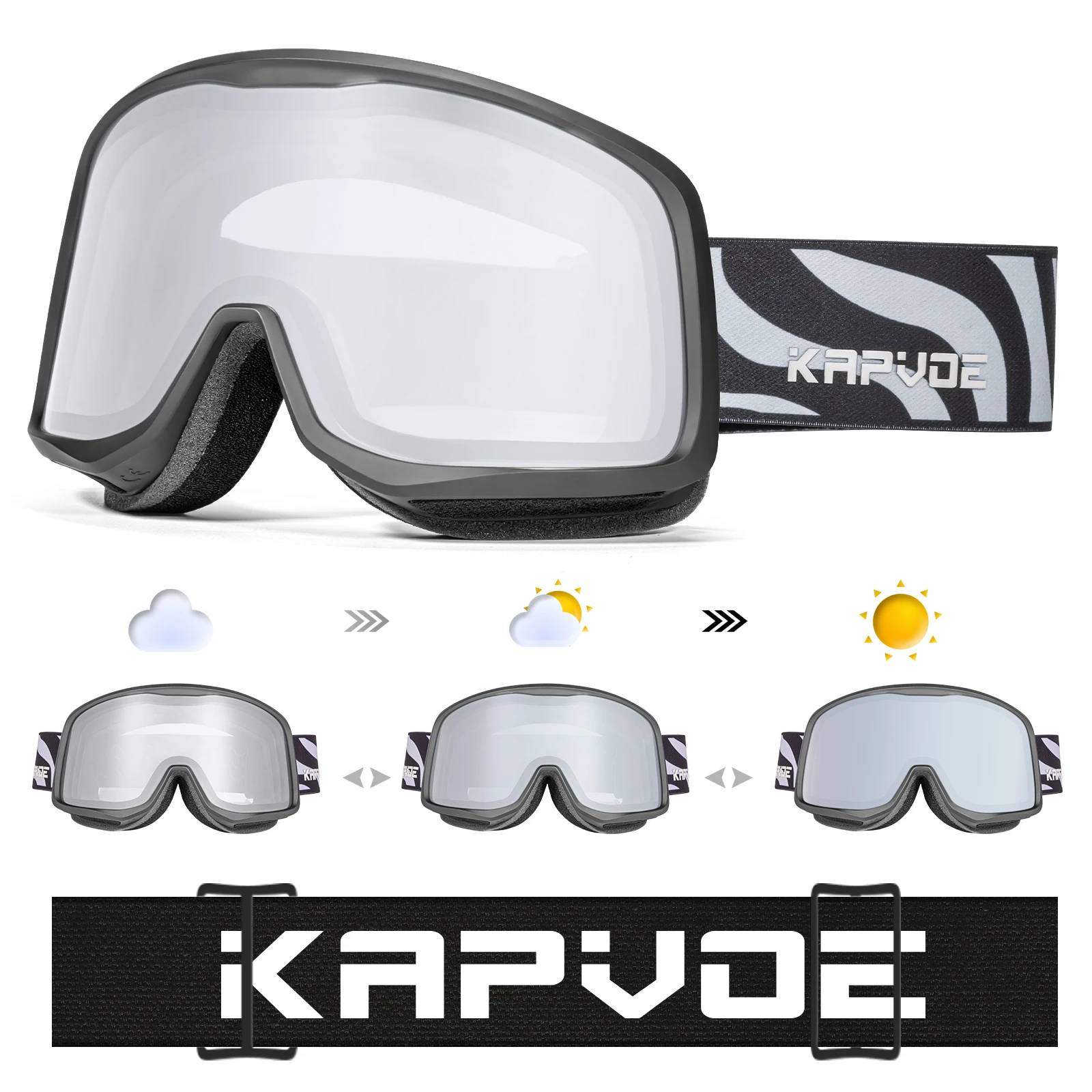 調光フリップアップスノーゴーグルKAPVOE新品 KAPVOE スキーゴーグル マグネット式フリップアップレンズ付き 曇り