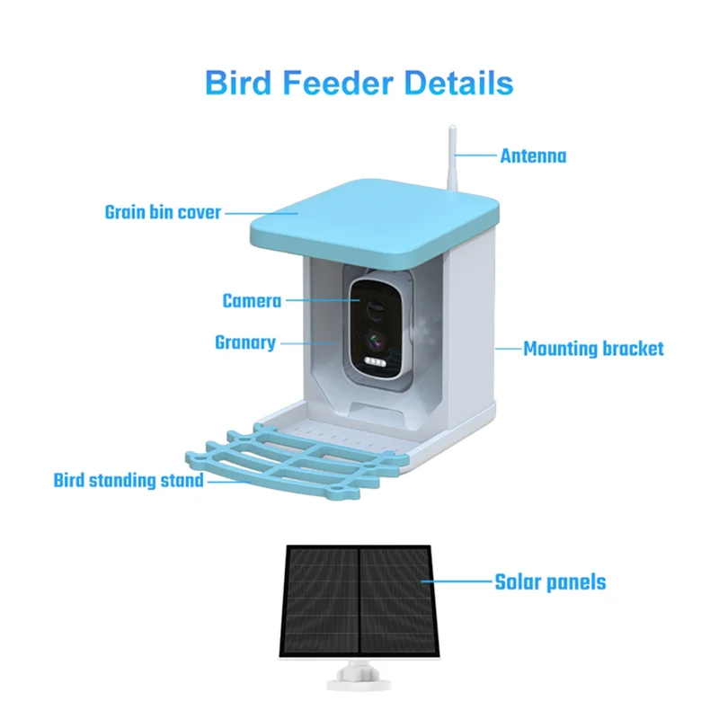 Bird Feeder Video Camera With Solar Panel Wifi Wireless Outdoor Solar Camera Motion Detection Bird Watching Camera