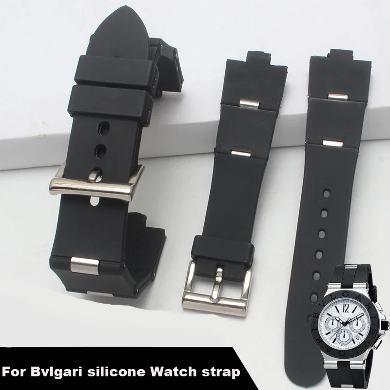 High quality rubber watch band suitable for Bvlgari convex black silicone watch chain men's and women's 22mm 24mm