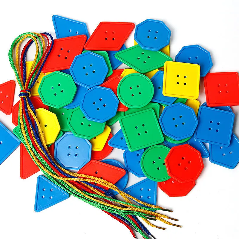 Montessori Toys 20 Pcs Educational Toys for Children Early Learning Geometric Blocks Threading Buttons Teaching Aids