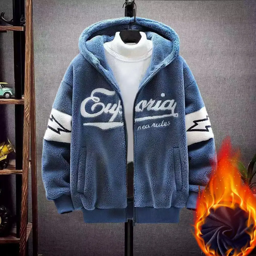 Casaco com capuz super macio masculino, casaco grosso quente, cardigan elegante à prova de vento, fechamento com zíper, inverno