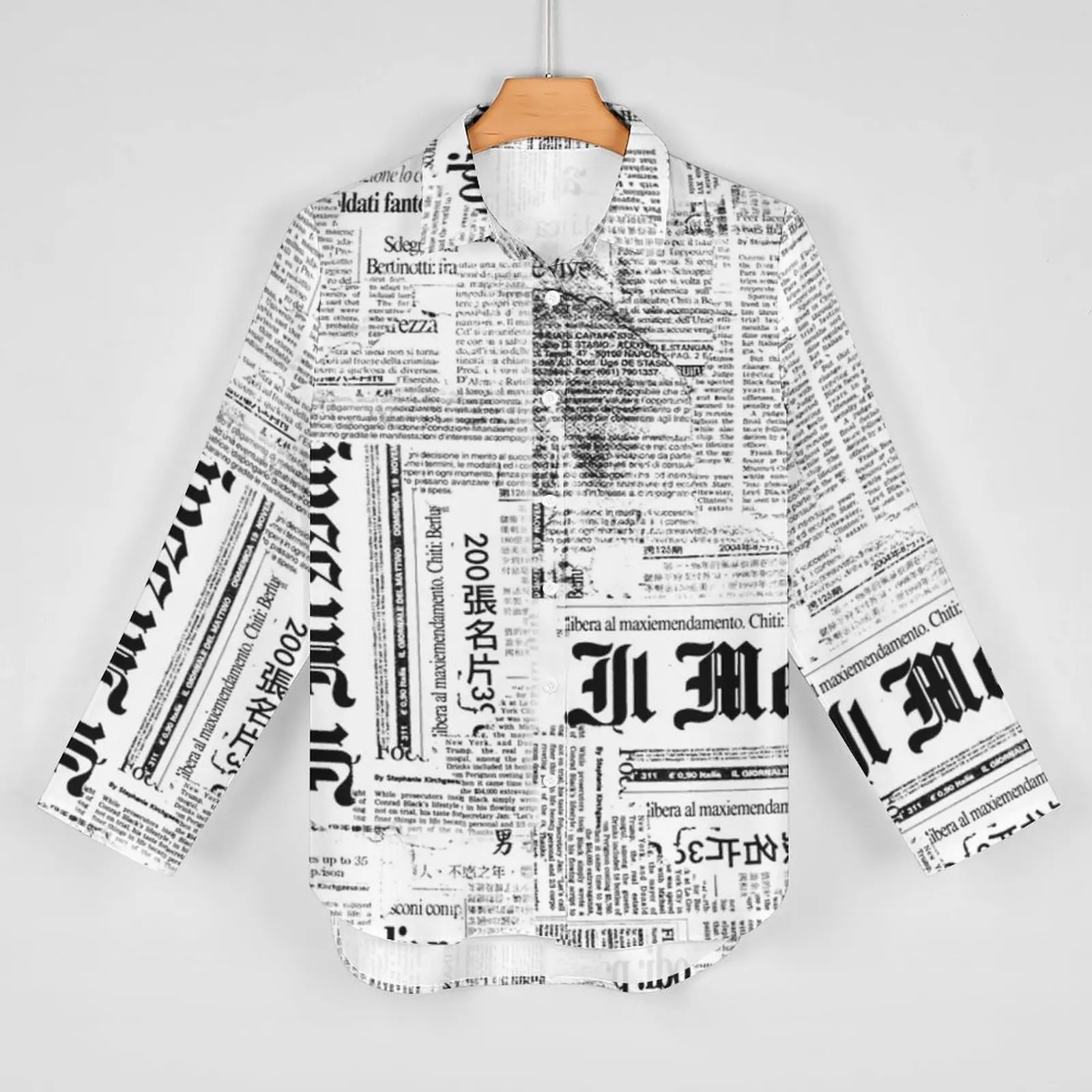 Grunge Newspaper Loose Blouse Black And White Streetwear Oversized Blouses Womens Long-Sleeve Office Work Shirts Autumn Clothes