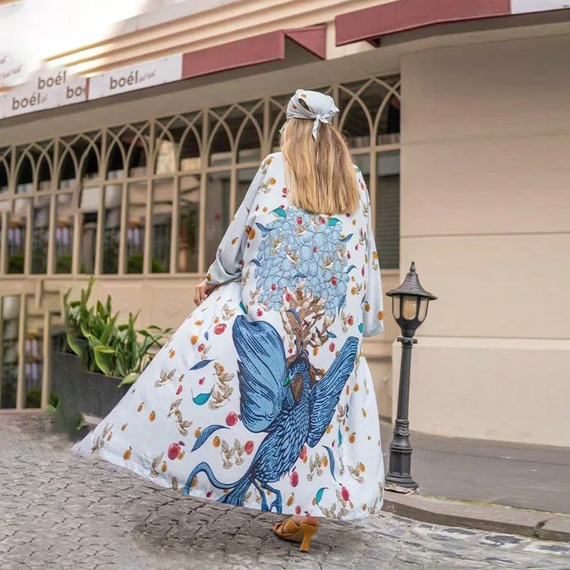 Cárdigan tipo kimono de longitud media, holgado, Retro europeo y americano, para verano, playa, protección solar, Bikini, traje de baño, abrigo fino, albornoz de otoño