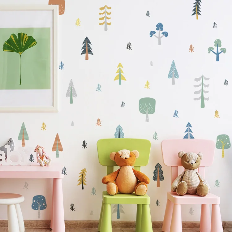 Cartoon-Wald-Baum-Wandaufkleber, Heimdekoration, Wandbild, Wohnzimmer-Dekoration, Tapete, Schlafzimmer-Kombination, selbstklebender Aufkleber – Detail 5