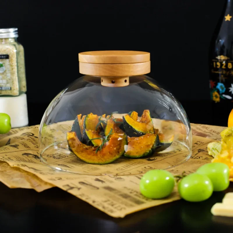 Artistic Conception Dish Heat-resistant Transparent Glass Smoked Cover Wooden Plate Gourmet Dishes Smoke Cover Tableware