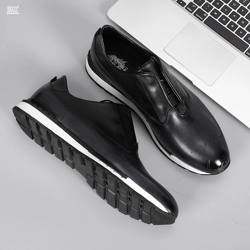 Luxury Mens Sneakers Genuine Leather Lace-Up Comfortable Oxford Vintage Casual Shoes for Men Outdoor Walking Flat Footwear A21
