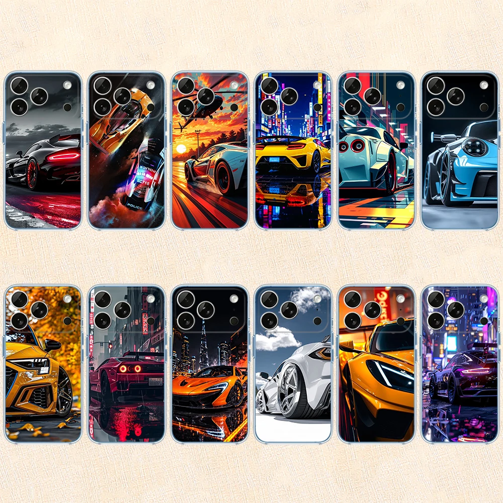 Supercar Car Extreme Speed Transparent Phone Case for Samsung Galaxy A04 A04S A14 A23 A34 A54 M23 M33 M52 M53