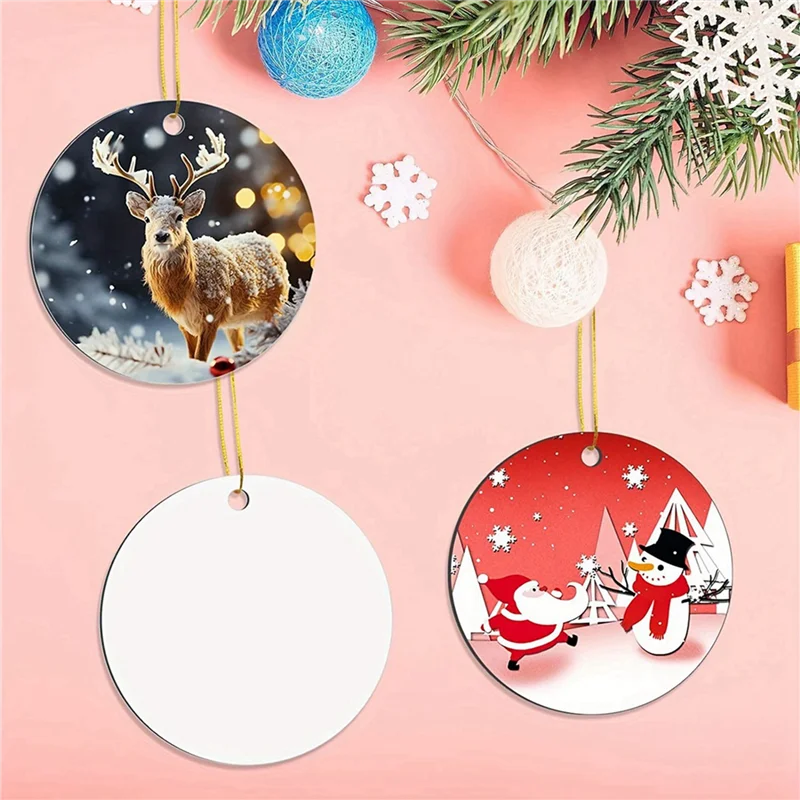 AT53 32 piezas de adornos de sublimación de metal en blanco, para decoración de árbol de Navidad, adornos en blanco, manualidades hechas a mano
