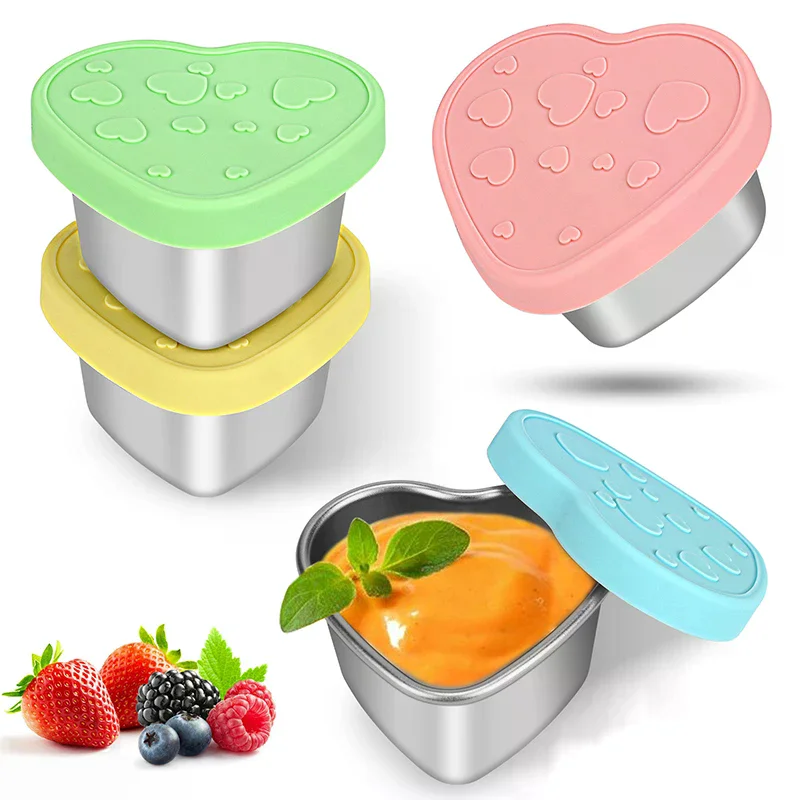 

304 Stainless Steel Sauce Seasoning Container 50/60ml Sauce Cup Silicone Cover Leak-proof Salad Dipping Dish Small Storage Box