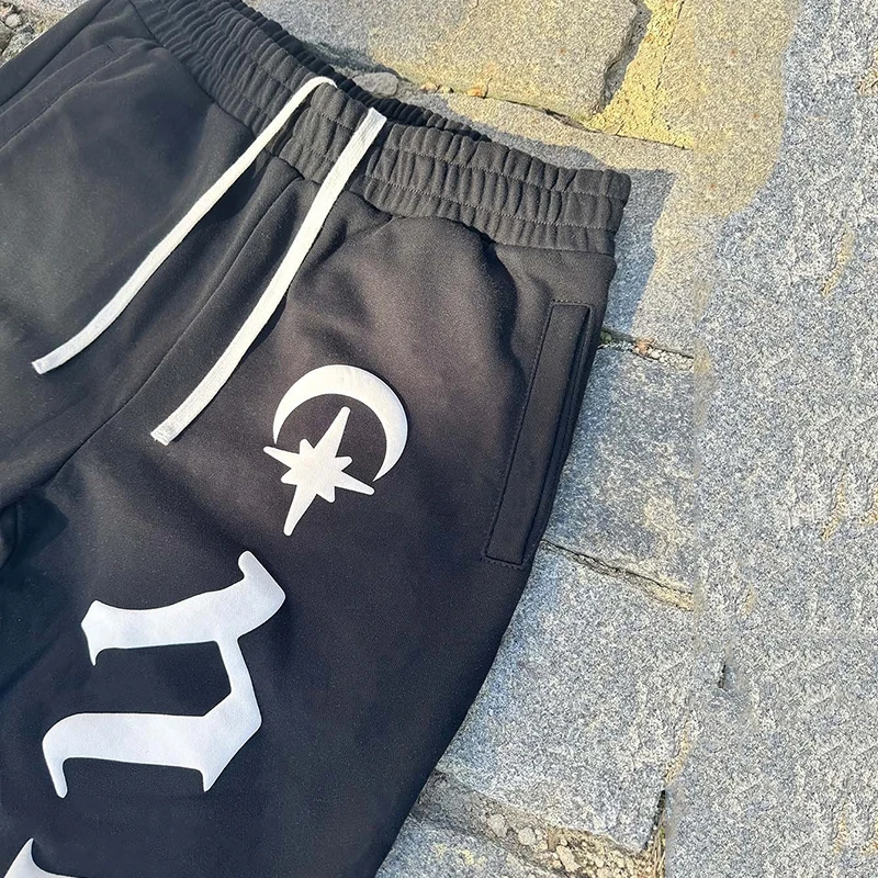 2025 Nuovo autunno/inverno europeo e americano Luna stampata serie Hip Hop stile astratto felpa con cappuccio pantaloni legati