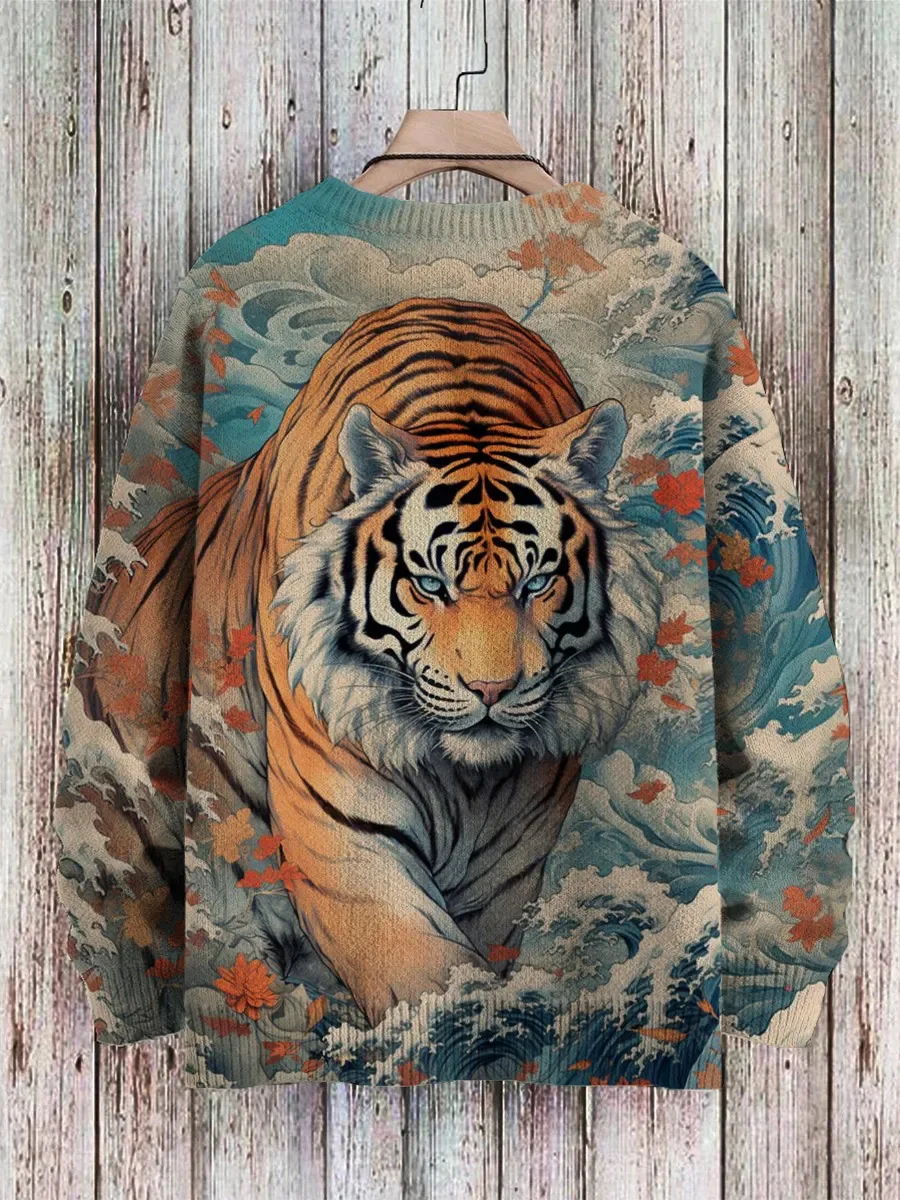 PLstar Cosmos Tigre Animal patrón Retro 3D impreso suéter de punto para hombres invierno Unisex Casual cálido Jersey de punto suéter ZZM141