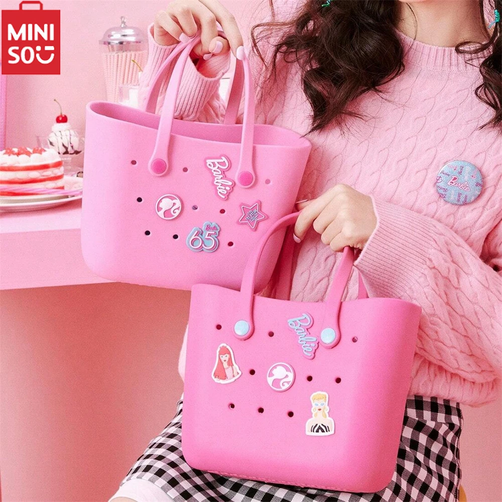 Miniso Barbie Handbag Bento Bag Kawaii Lunch Box Bag Portable Travel Tote Bag Doll Storage Bag Anime Cartoon Decoration Gift