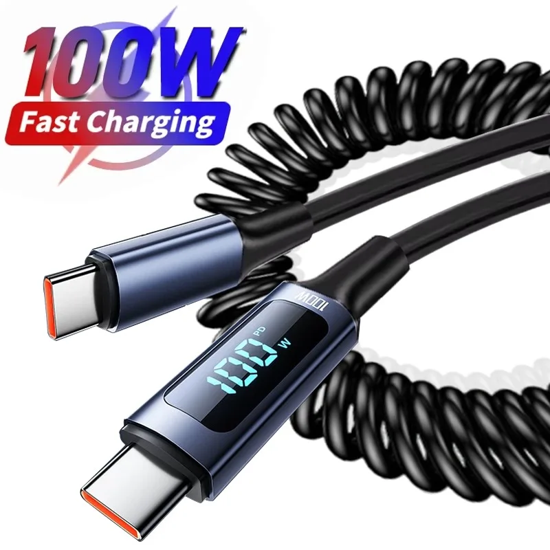 100w LED Digital Display USB C To Type C Spring Cables 100W Quick Charging for Samsung IPhone Xiaomi Huawei Xiaomi Charging Cord