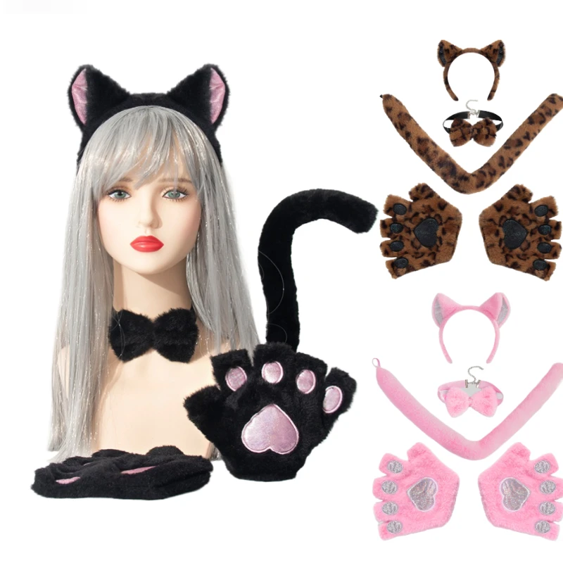 

Cat Woman Ears Headband Plush Paw Finger Gloves Jk Lolita Cosplay Headwear Cosplay Hair Accessories Hair Clip Halloween Dress Up