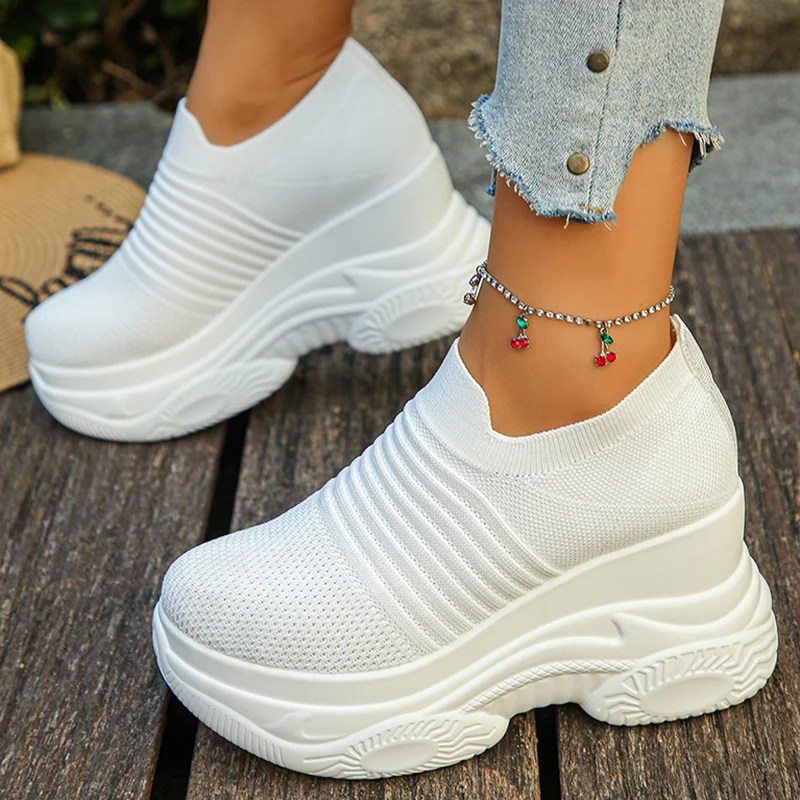 Women's Knitted White Chunky S – Platform Sneakers Chunky recenzja i cena