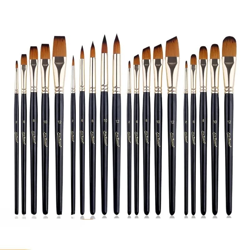 5pcs/Set Nylon Hair brush Brush Set Round Flat Brush Acrylic DIY Watercolor Pen Oil Paint for Artists Painters Beginners