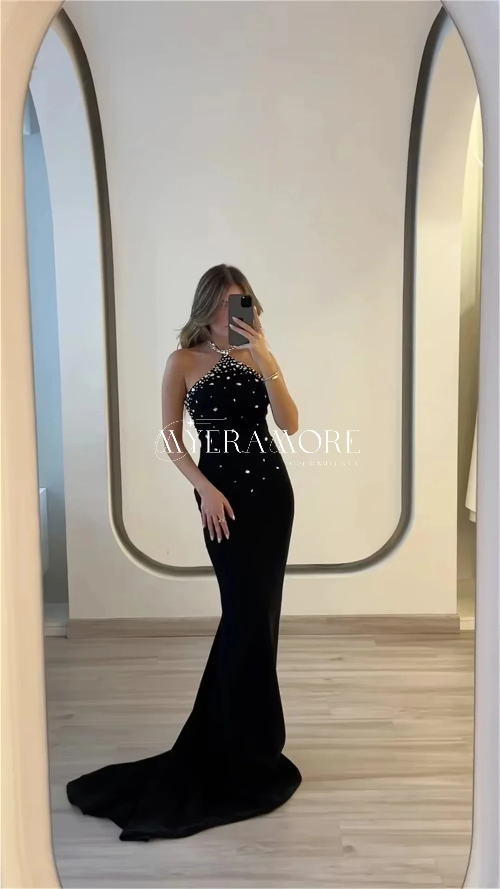 

Gorgeous Applique Evening Dress for Women Halter Neck Prom Dresses Mermaid Backless Formal Gowns Cocktail Dresses Customized